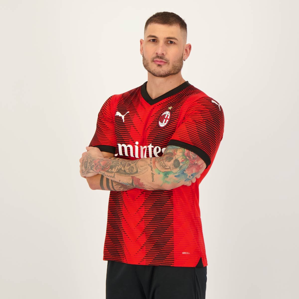 Camisa Milan I 23/24 Torcedor Puma Masculina - Vermelha e Preta